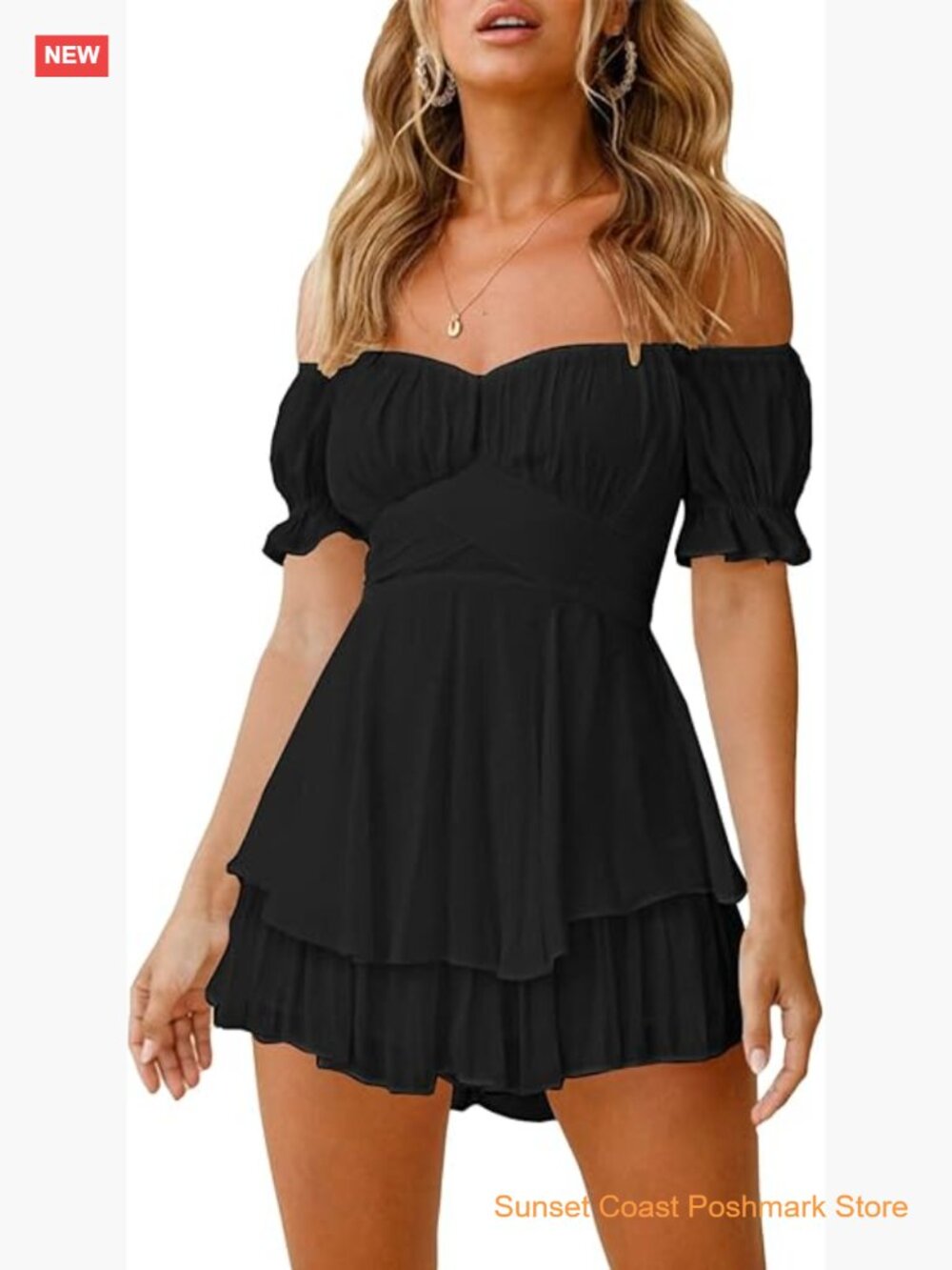 Off Shoulder Ruffle Chiffon Shorts Jumpsuit Boho Playsuit